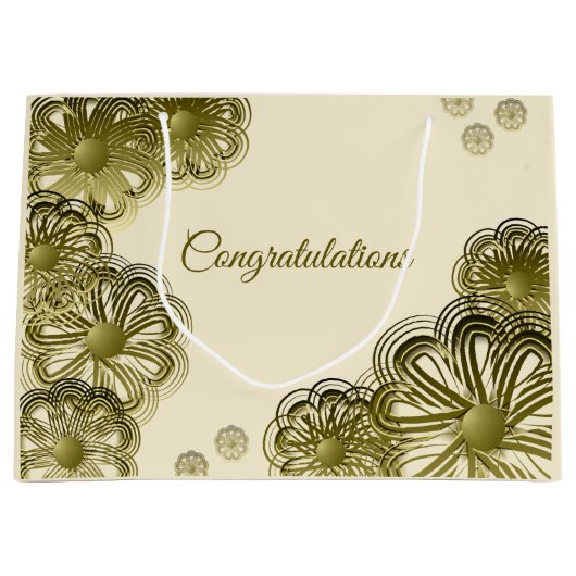 Antiek gouden bloemen bruiloft cadeau tas groot cadeauzakje (Voorkant)