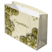 Antiek gouden bloemen bruiloft cadeau tas groot cadeauzakje (Achterkant Gekanteld)