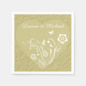 Antiek Gouden Bloemen Hart Gepersonaliseerde bruil Servetten (Voorkant)