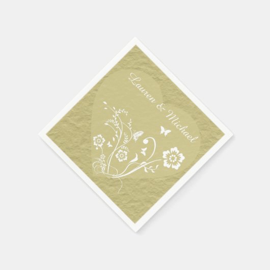 Antiek Gouden Bloemen Hart Gepersonaliseerde bruil Servetten (Hoek)