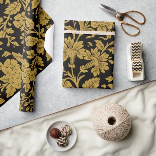 Antiek gouden bloemmotief Indiase Lac-werk zwarte  Cadeaupapier (Crafts)