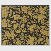 Antiek gouden bloemmotief Indiase Lac-werk zwarte  Cadeaupapier (Vlak)
