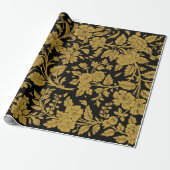 Antiek gouden bloemmotief Indiase Lac-werk zwarte  Cadeaupapier (Uitgerold)