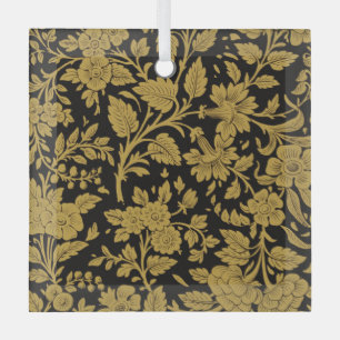 Antiek gouden bloemmotief Indiase Lac-werk zwarte  Glas Ornament