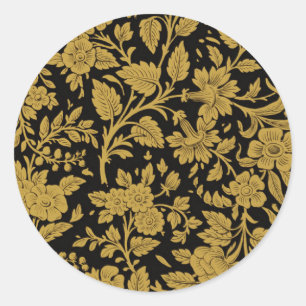 Antiek gouden bloemmotief Indiase Lac-werk zwarte Ronde Sticker