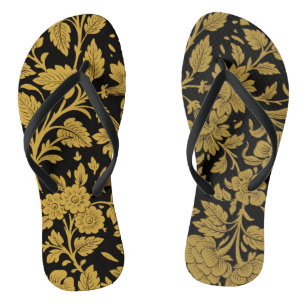 Antiek gouden bloemmotief Indiase Lac-werk zwarte Teenslippers