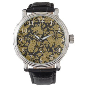 Antiek gouden bloemmotief Indiase lac-work zwarte Horloge