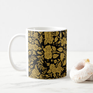 Antiek gouden bloemmotief Indiase lacquerwerk zwar Koffiemok