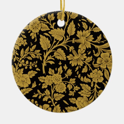 Antiek gouden bloemmotief Indiase lakwerk zwart pa Keramisch Ornament (Voorkant)