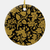 Antiek gouden bloemmotief Indiase lakwerk zwart pa Keramisch Ornament (Achterkant)