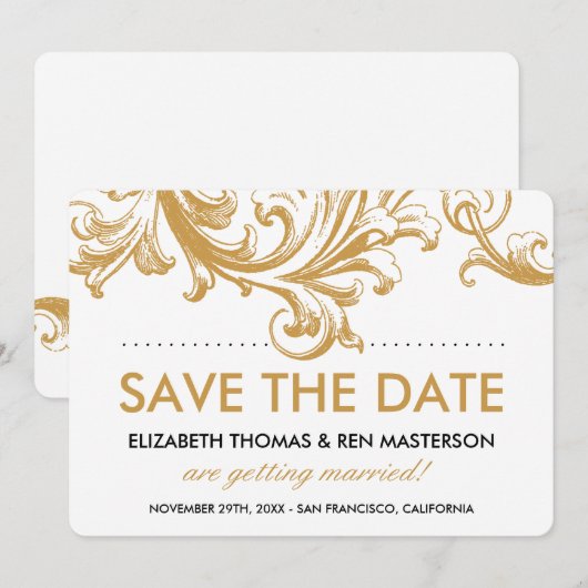 Antiek gouden bloemmotief 'Save the Date' Save The Date (Voorkant / Achterkant)