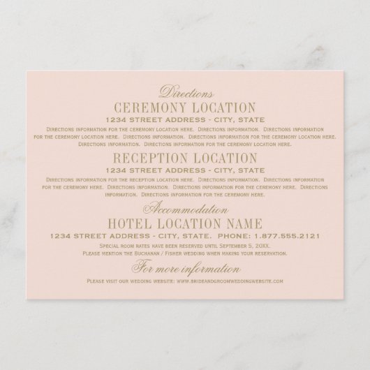 Antiek gouden bruiloft informatie blush roze informatiekaartje (Voorkant)