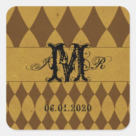 Antiek Gouden Diamant Harlekijn Monogram Sticker (Voorkant)