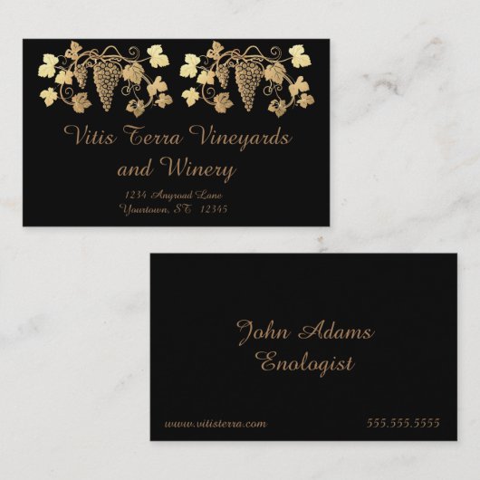 Antiek gouden druiven wijngaard wijnmakerij visitekaartje (Voorkant / Achterkant)
