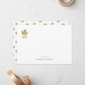 Antiek gouden esdoornblad gepersonaliseerd monogra notitiekaartje (Voorkant / Achterkant in situ)