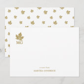 Antiek gouden esdoornblad gepersonaliseerd monogra notitiekaartje (Voorkant / Achterkant)