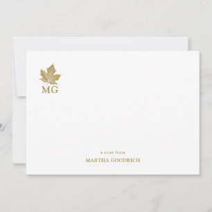 Antiek gouden esdoornblad gepersonaliseerd monogra notitiekaartje