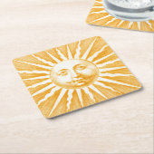Antiek Gouden Gele Zon Gezicht Kartonnen Onderzetters (Schuin)