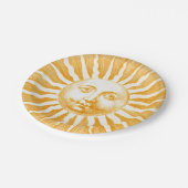 Antiek  Gouden Gele Zon Gezicht Papieren Bordje (Gekanteld)