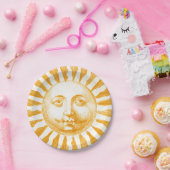 Antiek Gouden Gele Zon Gezicht Papieren Bordje (Feest)