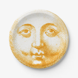 Antiek Gouden Gele Zon Gezicht Papieren Bordje