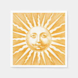 Antiek Gouden Gele Zon Gezicht Servet