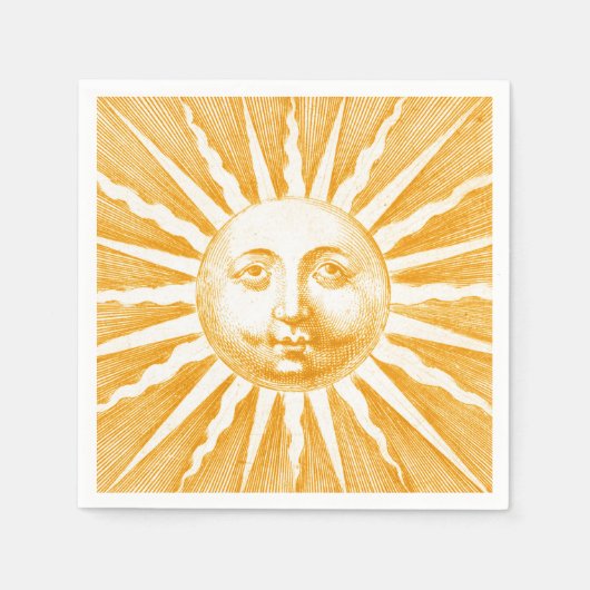 Antiek  Gouden Gele Zon Gezicht Servet (Voorkant)