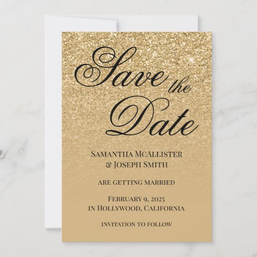 Antiek gouden glitter gradiënt save the date (Voorkant)