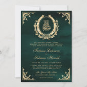 Antiek gouden kuif smaragd groen moslim bruiloft kaart (Voorkant)