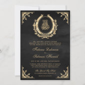 Antiek gouden kuif zwart moslim bruiloft kaart (Voorkant)