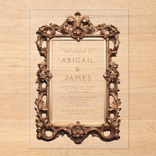 Antiek gouden Lijst bruiloft Acryl Uitnodigingen (Voorkant)