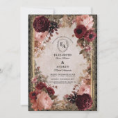 Antiek gouden Lijst met dieprode bloemen Kaart (Voorkant)