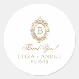 Antiek gouden Monogram Crest Ronde Sticker