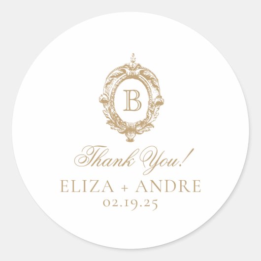 Antiek gouden Monogram Crest Ronde Sticker (Voorkant)