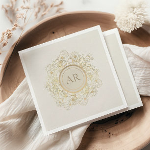 Antiek Gouden Monogram Trouwfeest Servet