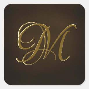 Antiek gouden script monogram gepersonaliseerde af vierkante sticker