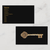 Antiek gouden stoampunk Skeleton Key Visitekaartje (Voorkant / Achterkant)