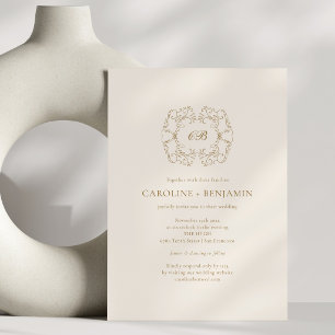 Antiek Gouden Trouw Crest Klassiek Formeel Monogra Kaart