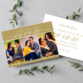 Antiek Gouden Trouwalbum met Drie Foto's Collage Save The Date
