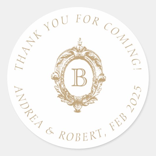 Antiek Gouden Wapen Initialen Trouwring Ronde Sticker (Voorkant)