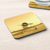 Antiek goudgeel vliegtuig bier onderzetter (Linkerzijde)