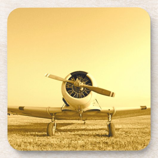 Antiek goudgeel vliegtuig bier onderzetter (Voorkant)