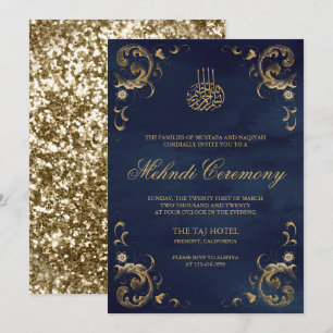 Antiek goudLijst marine Blue Islamic Mehndi Kaart