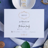 antiek goudmonogram bruiloft RSVP kaartje