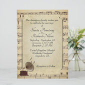 Antiek Gramophone Music Wedding Theme Uitnodiging (Staand voorkant)