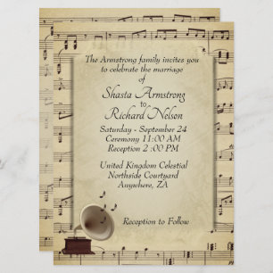 Antiek Gramophone Music Wedding Theme Uitnodiging