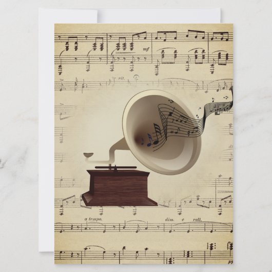 Antiek Gramophone Music Wedding Theme Uitnodiging (Achterkant)