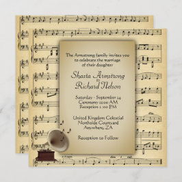 Antiek Gramophone Music Wedding Theme Uitnodiging