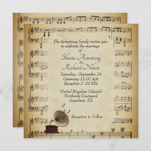 Antiek Gramophone Music Wedding Theme Uitnodiging