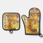 Antiek Grand Fete Fair Poster Ovenwant & Pannenlap Set (Voorkant)